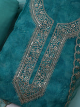 Neck Embroidered Organza Unstitched Suit With Dupatta